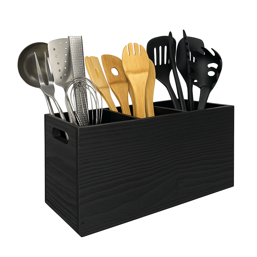 Utensil Holder in Rustic Wood for Cooking Tools