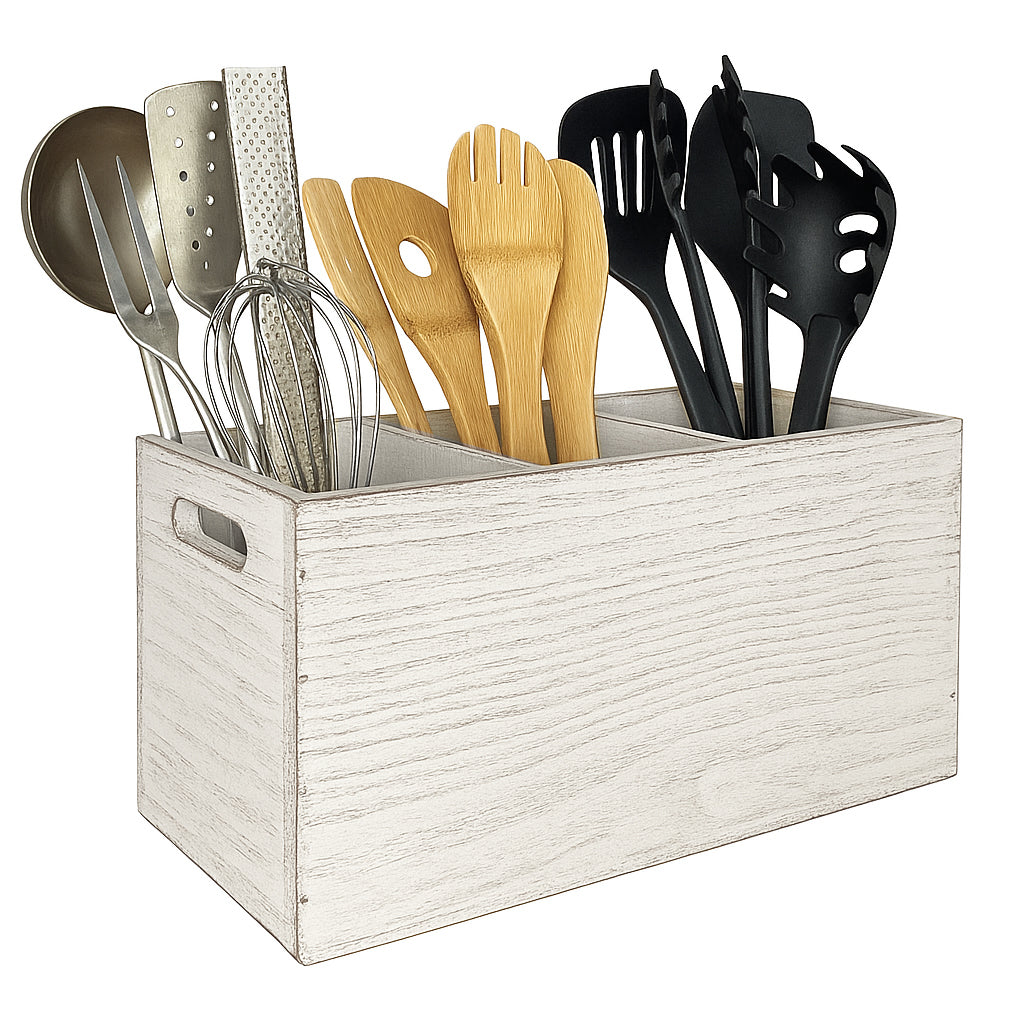 Utensil Holder in Rustic Wood for Cooking Tools