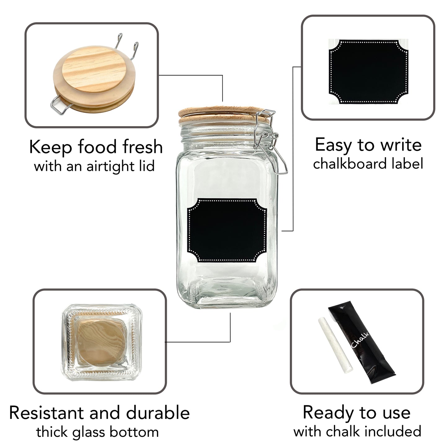 Glass Canisters with Airtight Wood Lid and Chalkboard Labels (Set of 3)