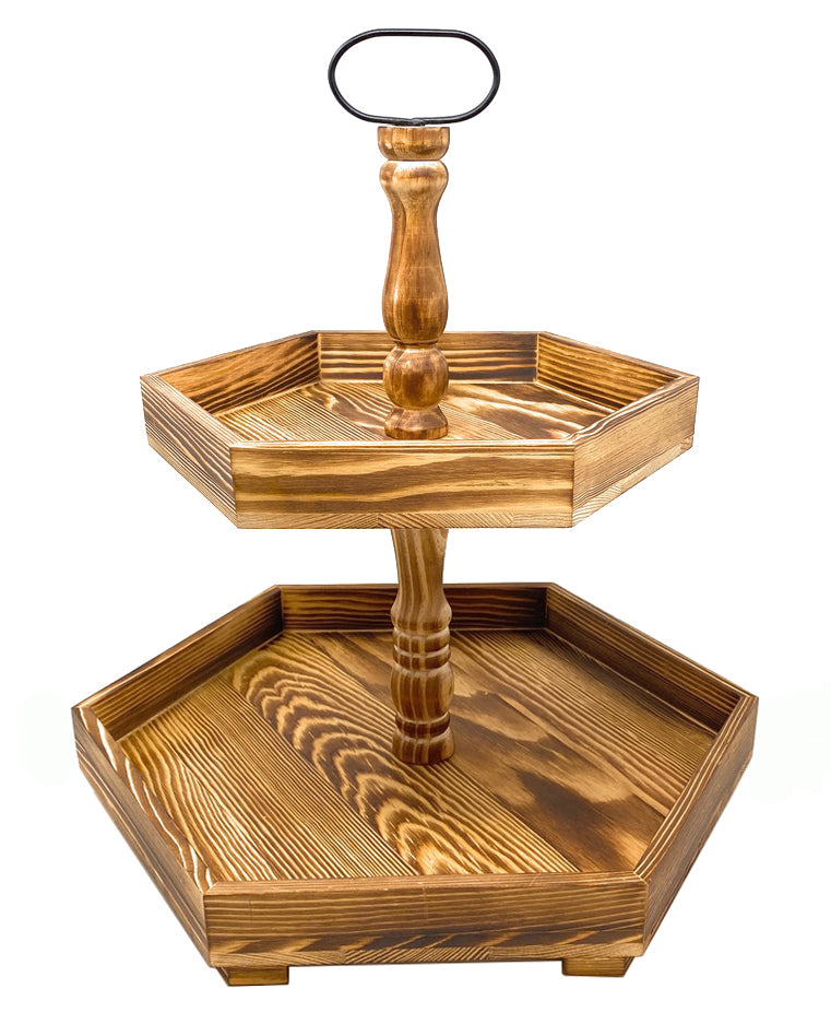 Tiered Serving Tray Wood Stand for Farmhouse Rustic Decor, Kitchen Counter, Cupcake Display, Tea Coffee Bar and Party Decoration