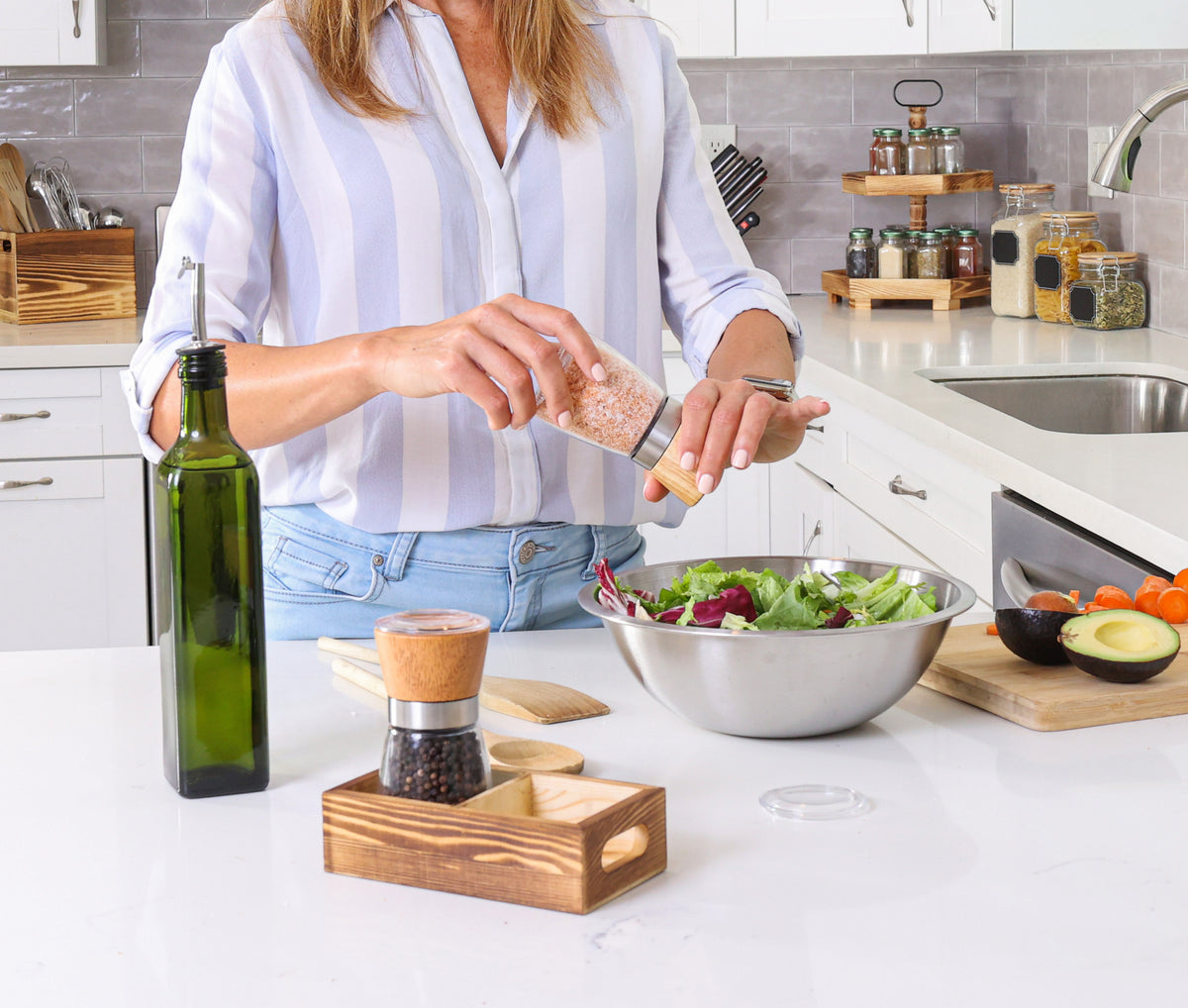 Wood Salt and Pepper Grinder Set Adjustable and Refillable