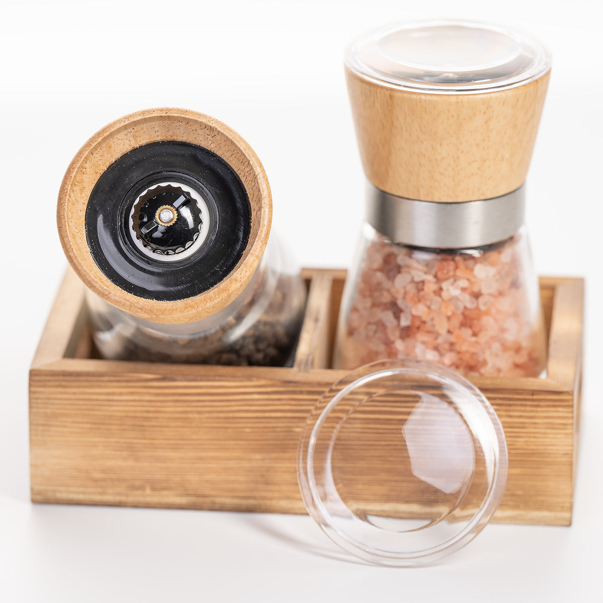 Wood Salt and Pepper Grinder Set Adjustable and Refillable