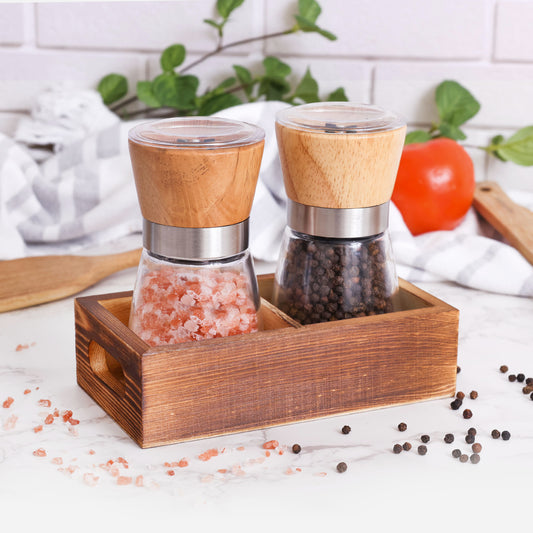 Wood Salt and Pepper Grinder Set Adjustable and Refillable