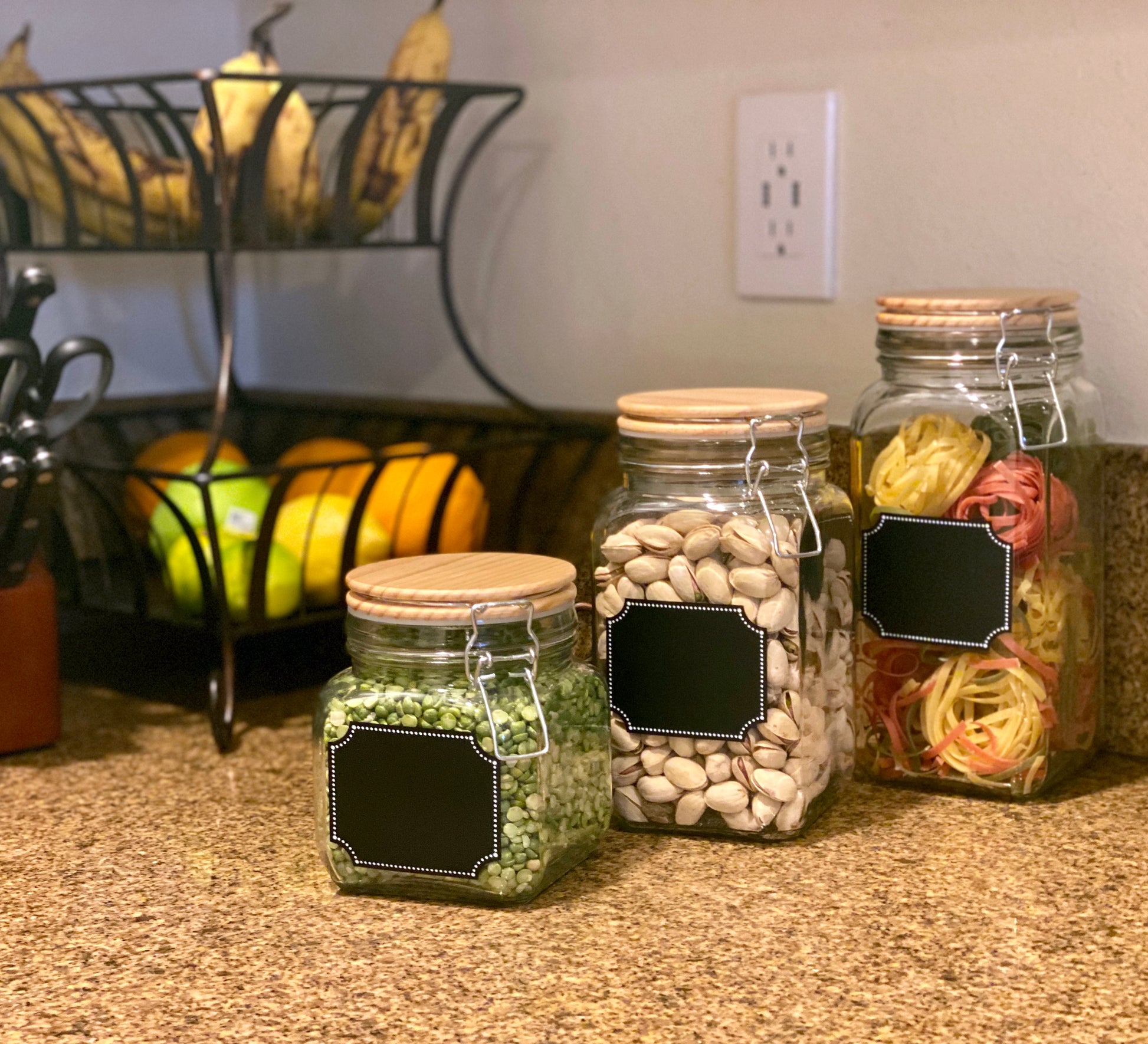 Glass Canister Jars With Airtight Wood Lid and Chalkboard Labels