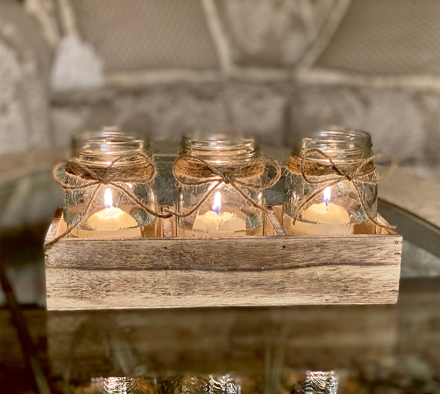 Mason Jar Glass Utensil Holder Flatware Organizer with Wood Caddy (Set of 3)