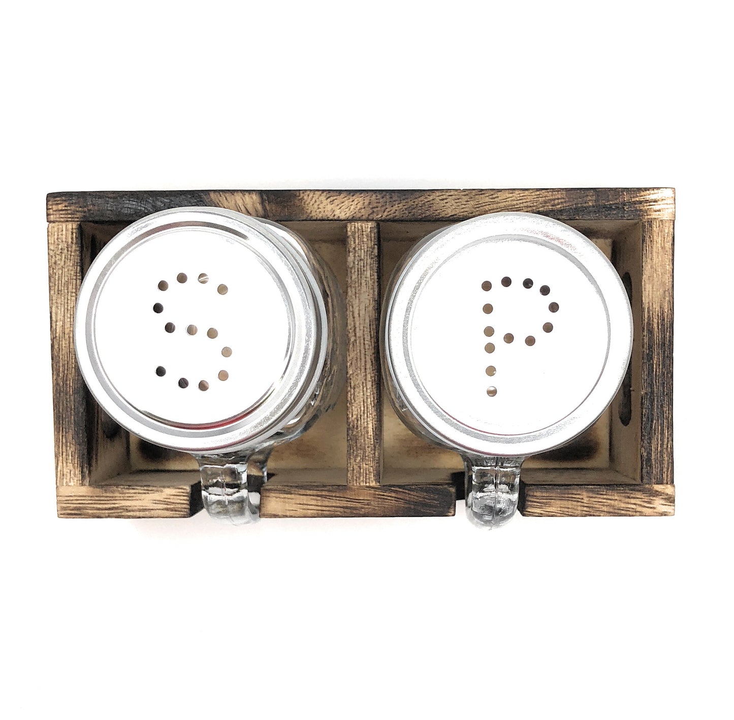 Mason Jar Salt and Pepper Shakers Set with Wood Caddy, Easy to Clean & Refill for Farmhouse Rustic Kitchen