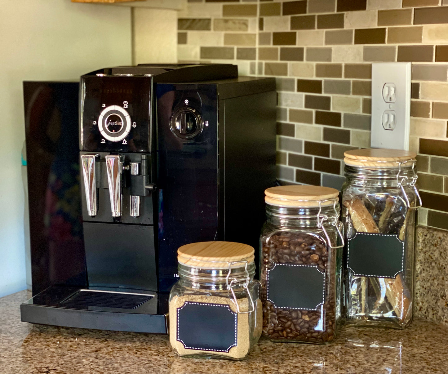 Glass Canisters with Airtight Wood Lid and Chalkboard Labels (Set of 3)