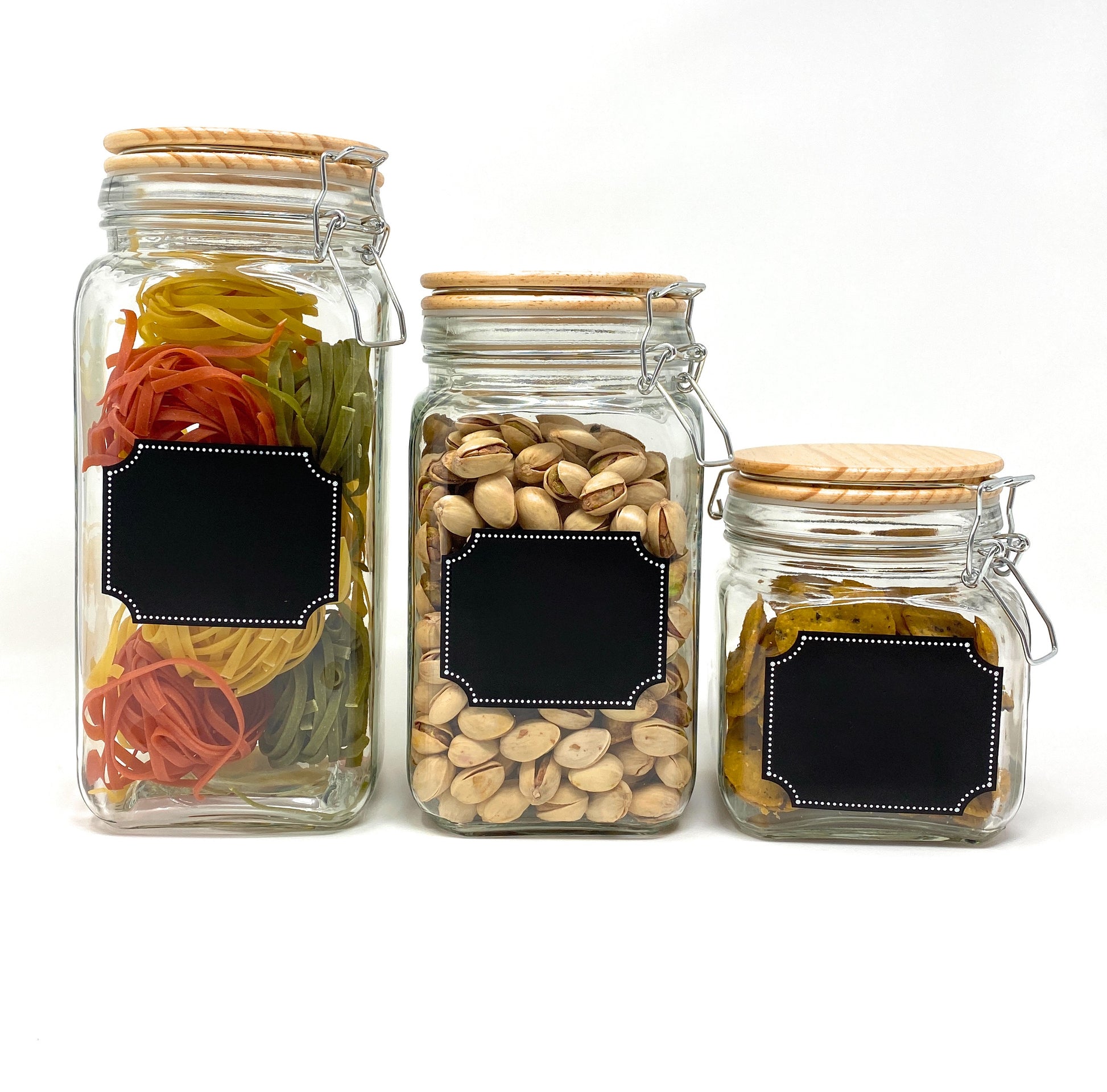 Vetri 46 oz Glass Storage Jar - with Lid, Chalkboard Label - 3 1/2 inch x 3 1/2 inch x 5 3/4 inch - 1 Count Box, Clear