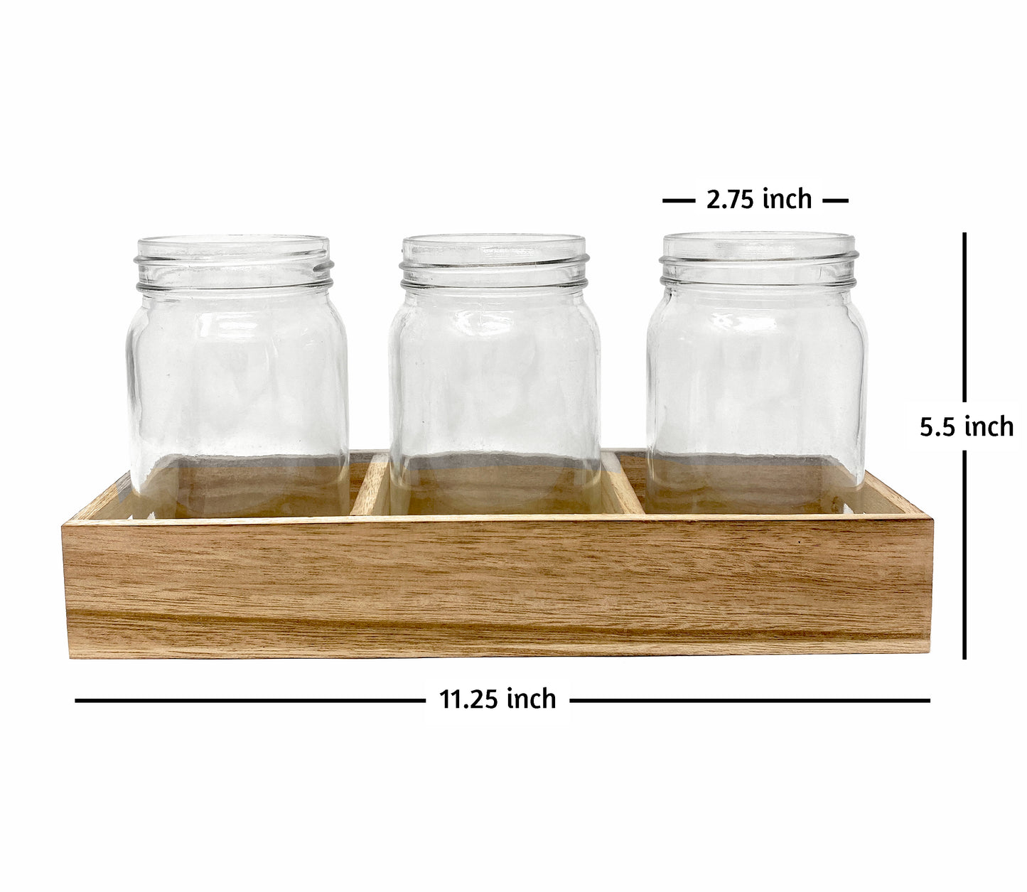 Mason Jar Glass Utensil Holder Flatware Organizer with Wood Caddy (Set of 3)
