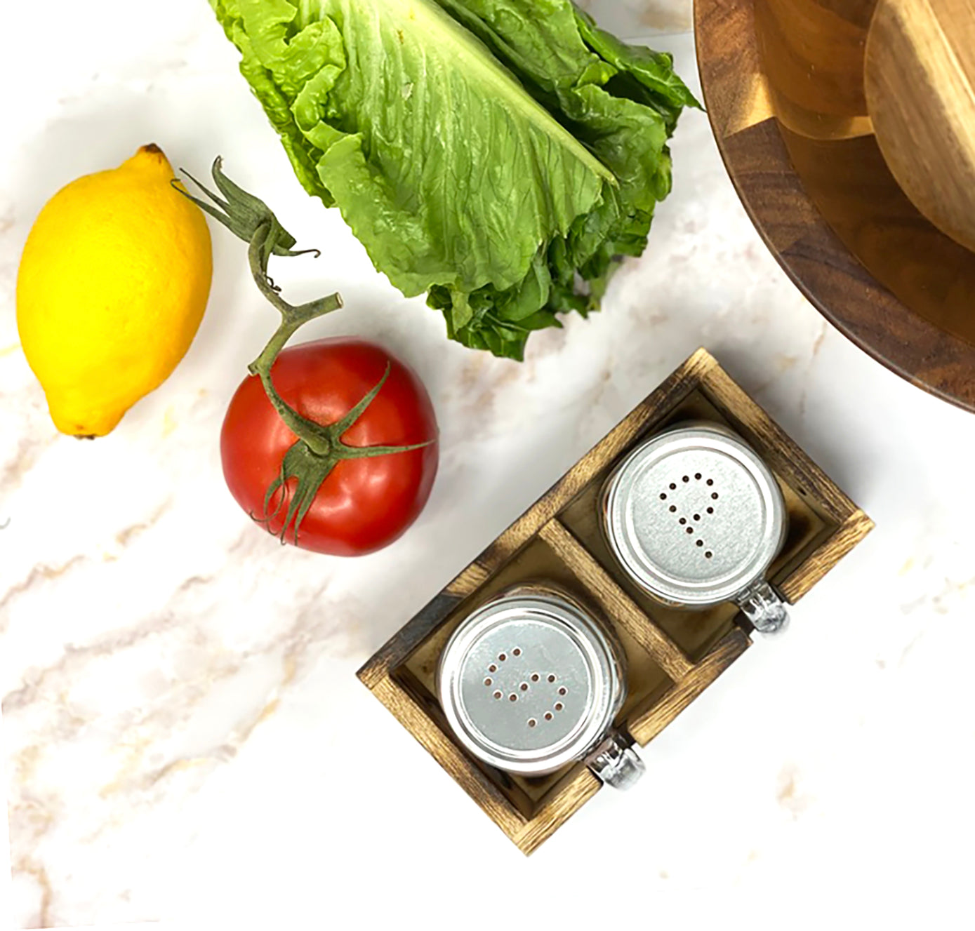 Mason Jar Salt and Pepper Shakers Set with Wood Caddy, Easy to Clean & Refill for Farmhouse Rustic Kitchen