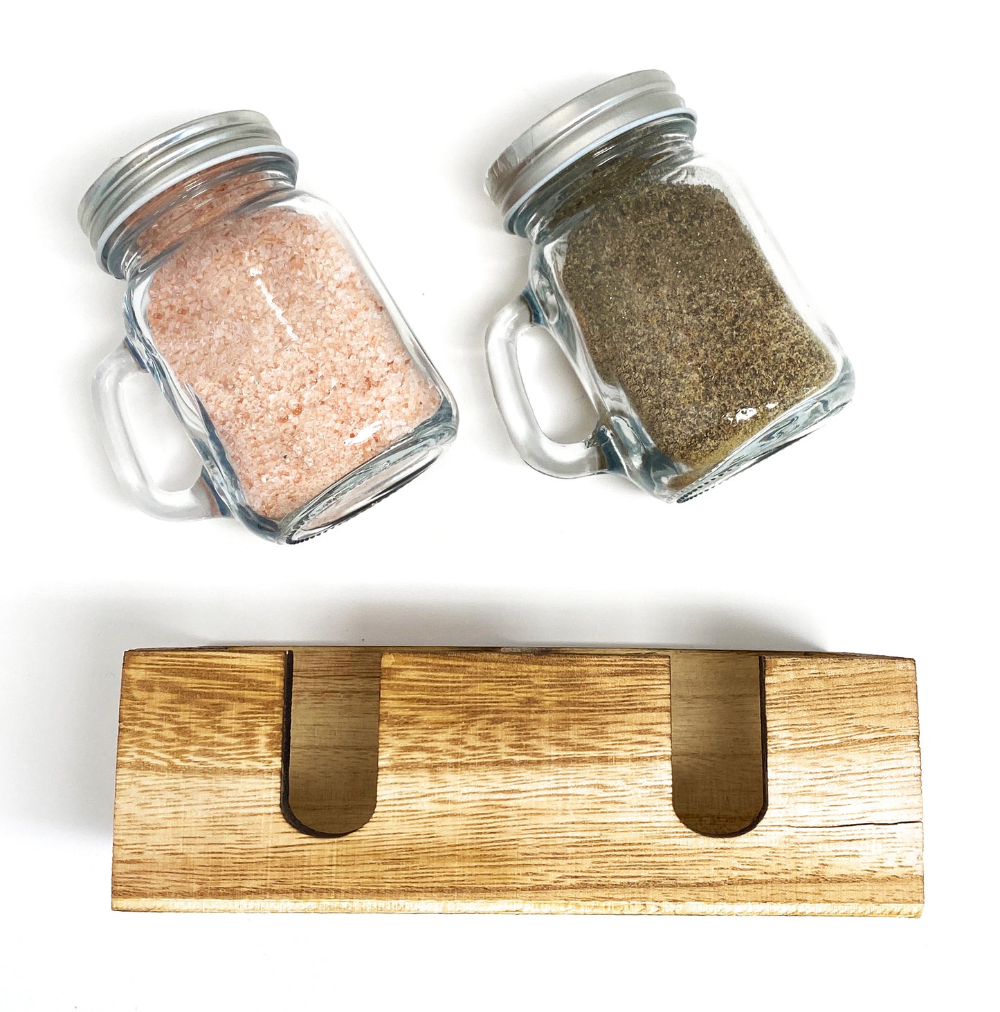 Mason Jar Salt and Pepper Shakers Set with Wood Caddy