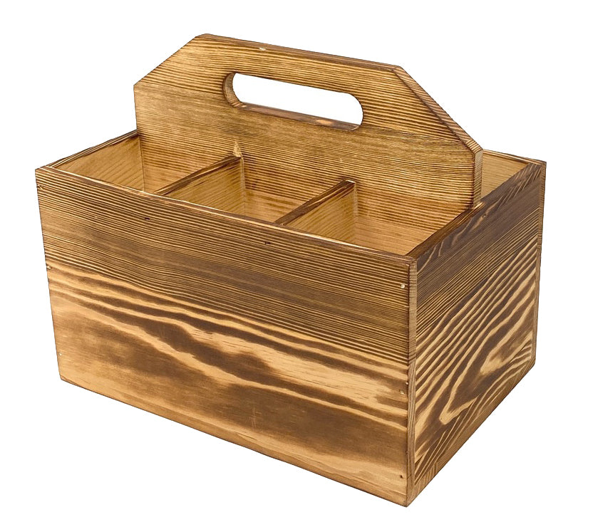 Utensil and Napkin Holder Flatware Caddy with Handle Rustic Wood