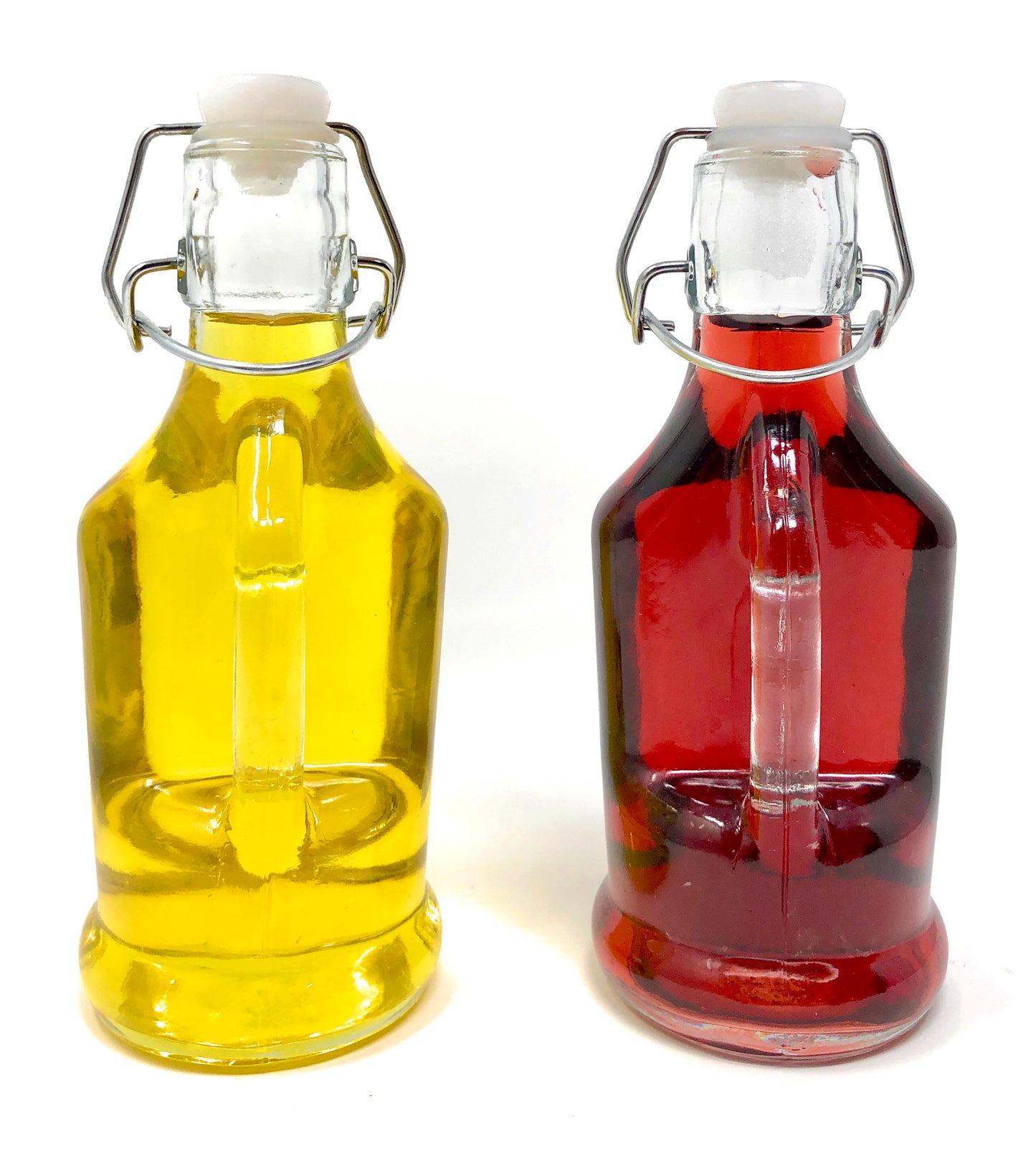 Oil and Vinegar Dispenser Set Cruet Glass Bottles with Swing Top and Wood Caddy for Salad Dressing Condiments, Rustic and Farmhouse Kitchen Decor