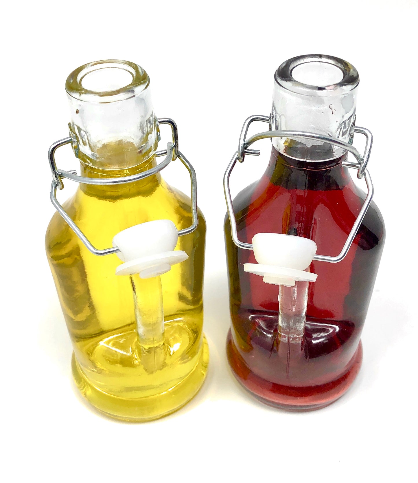 Oil and Vinegar Dispenser Set Cruet Glass Bottles with Swing Top and Wood Caddy for Salad Dressing Condiments, Rustic and Farmhouse Kitchen Decor